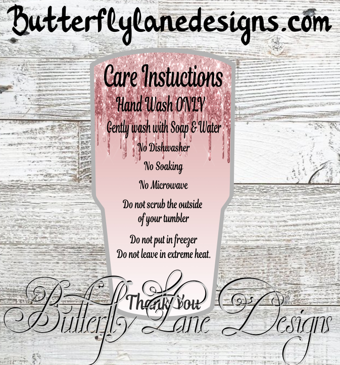 Dark Pink & Pink Glitter Tumbler Care Cards, Care Instructions PRINT AND CUT_PNG File