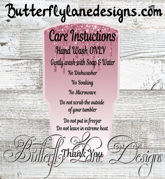 Pink Glitter Tumbler Care Cards, Care Instructions PRINT AND CUT_PNG File