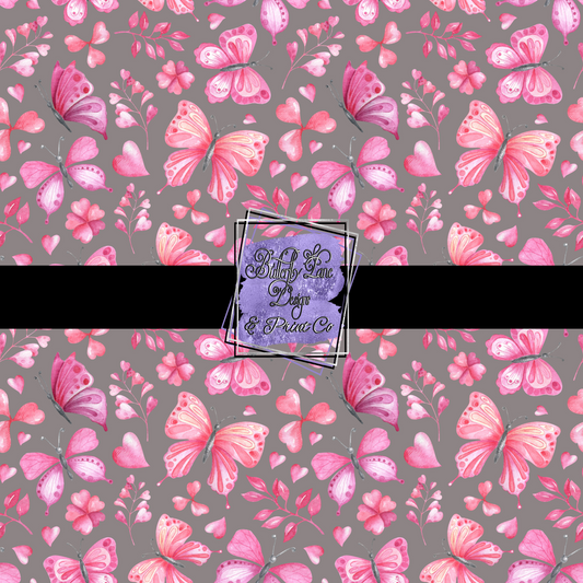 Pink watercolor butterflies with grey background PV 472 Patterned Vinyl