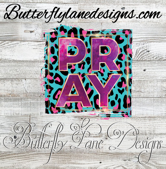 Pray-Pink-Teal leopard print :: Clear Cast Decal