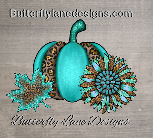 Teal  Fall Pumpkin, Leave, Sunflower   Clear Cast Decal