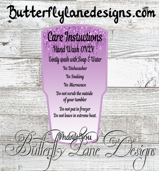 Purple Glitter Tumbler Care Cards, Care Instructions PRINT AND CUT_PNG File