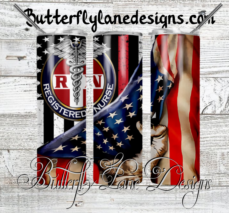 RN-Nurse-American Flag :: White Cast Tumbler wrap