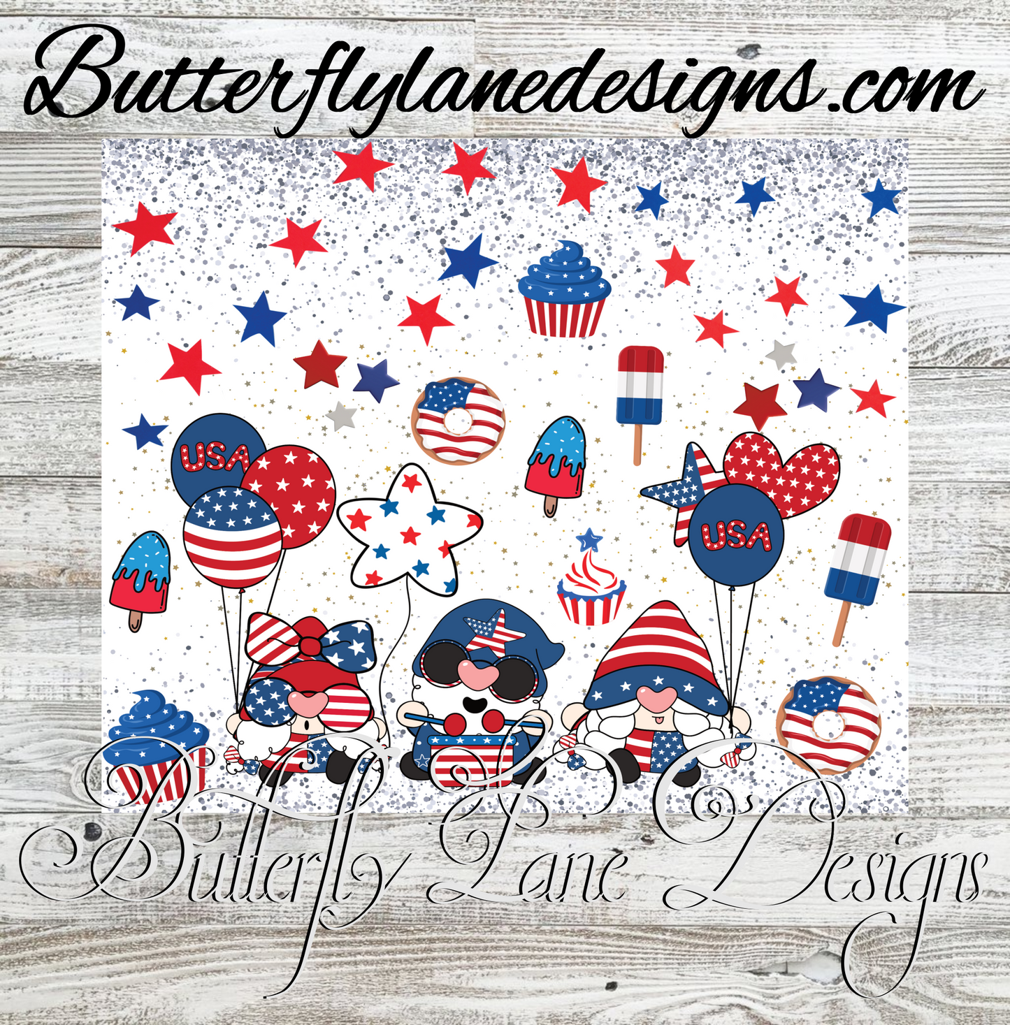 Red white and blue-4th of July Gnomes wrap :: Tumbler wrap