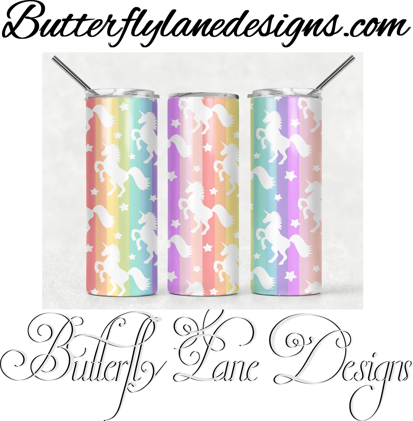 Rainbow pastels with unicorns :: White Cast Tumbler wrap