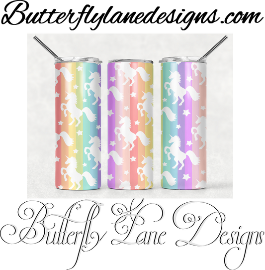 Rainbow pastels with unicorns :: 11   White Cast Tumbler wrap