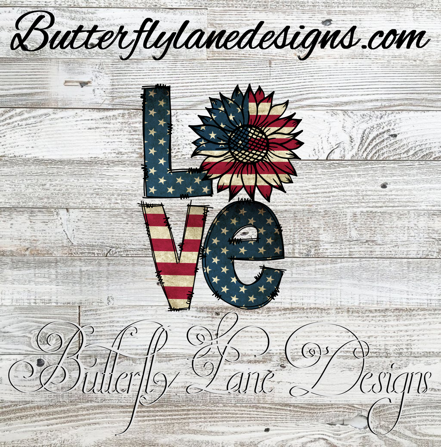Red-white -blue -LOVE-sunflower :: Clear Decal :: VC Decal