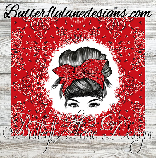 Red Bandana-Messy Bun-wrap  :: Tumbler wrap