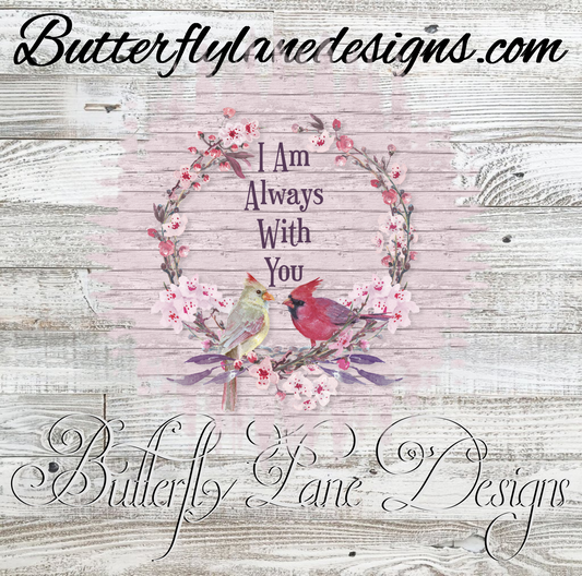 Red Cardinal-Floral wreath; I am always with you  :: Clear Cast Decal