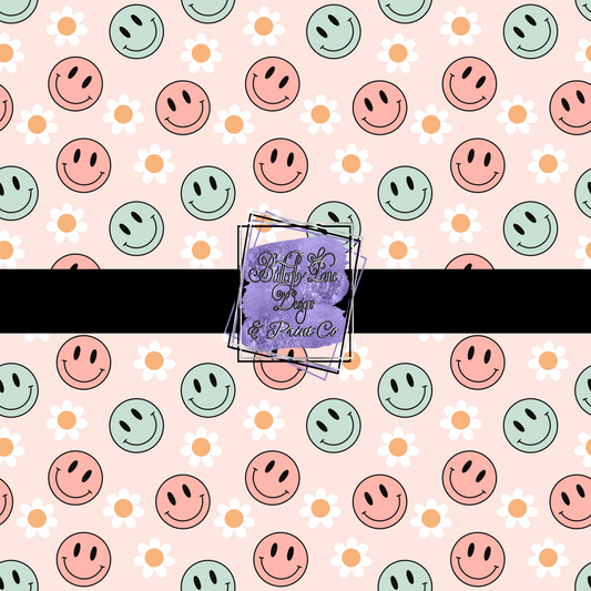 Retro Smiley Faces with daisies PV 446 - Patterned Vinyl
