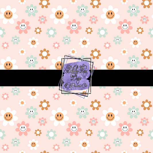Retro colored smiley face flowers  PV 451 - Patterned Vinyl
