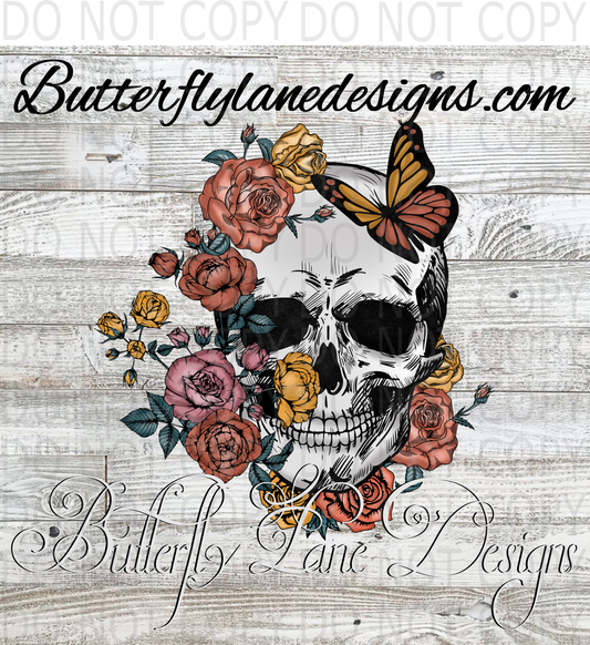 Retro floral skull- :: Clear Decal :: VC Decal