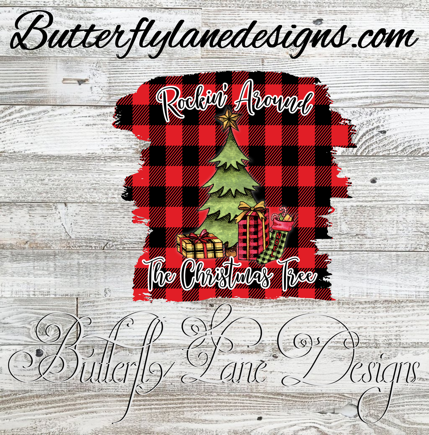 Rockin around the Christmas tree-red plaid- :: Clear Cast Decal