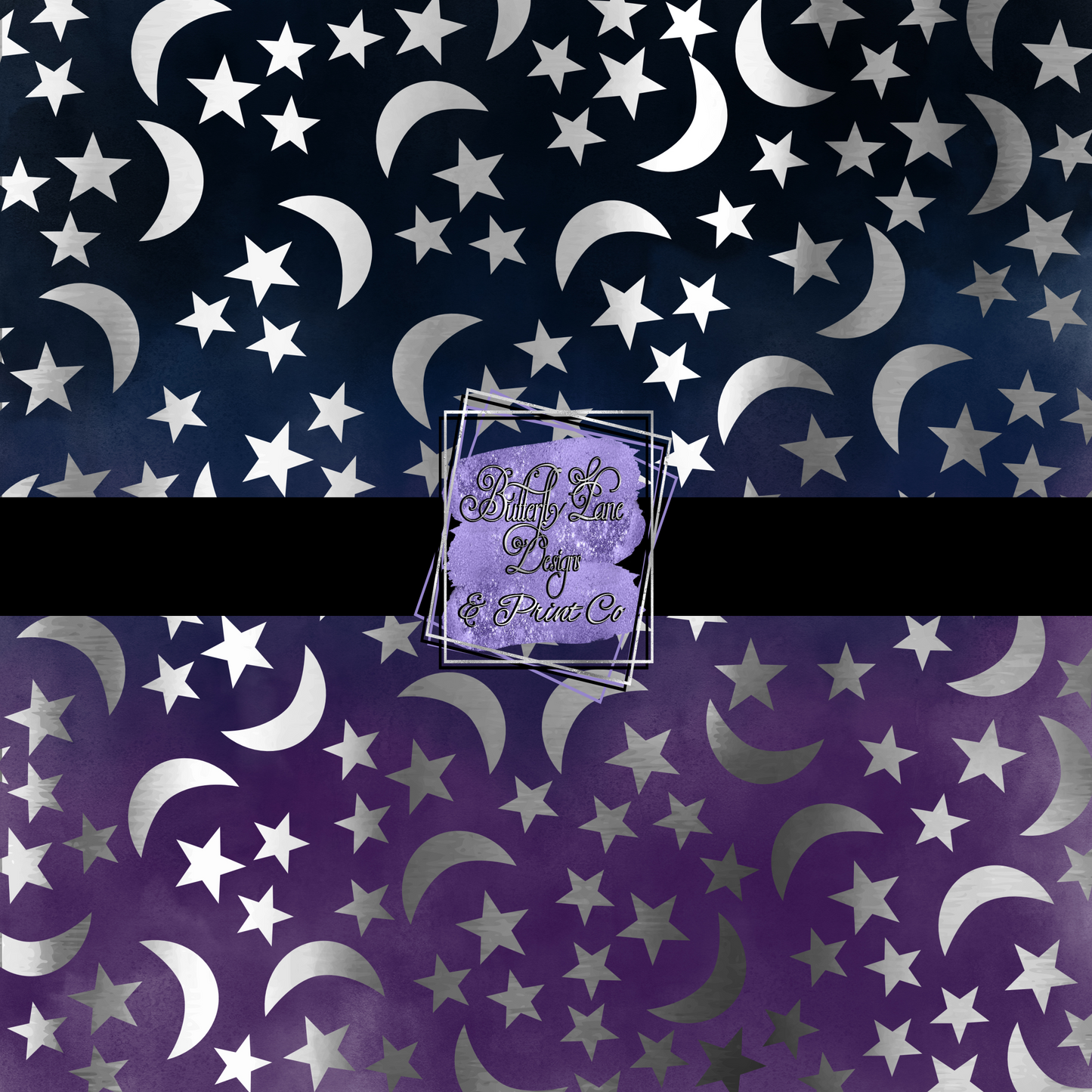 Silver stars with a dark blue -purple  watercolor background PV 500 Patterned Vinyl