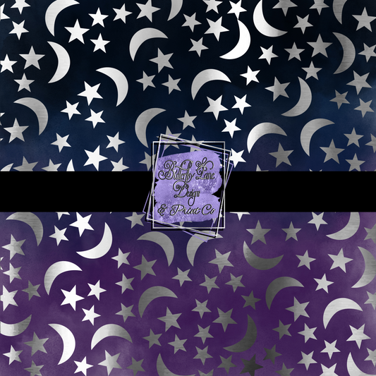 Silver stars with a dark blue -purple  watercolor background PV 500 Patterned Vinyl