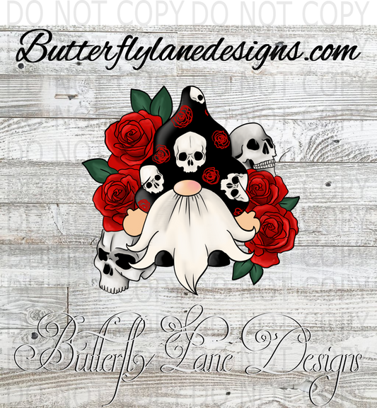 Skull-Roses Gnome-Goth Gnome : Clear Decal :: VC Decal