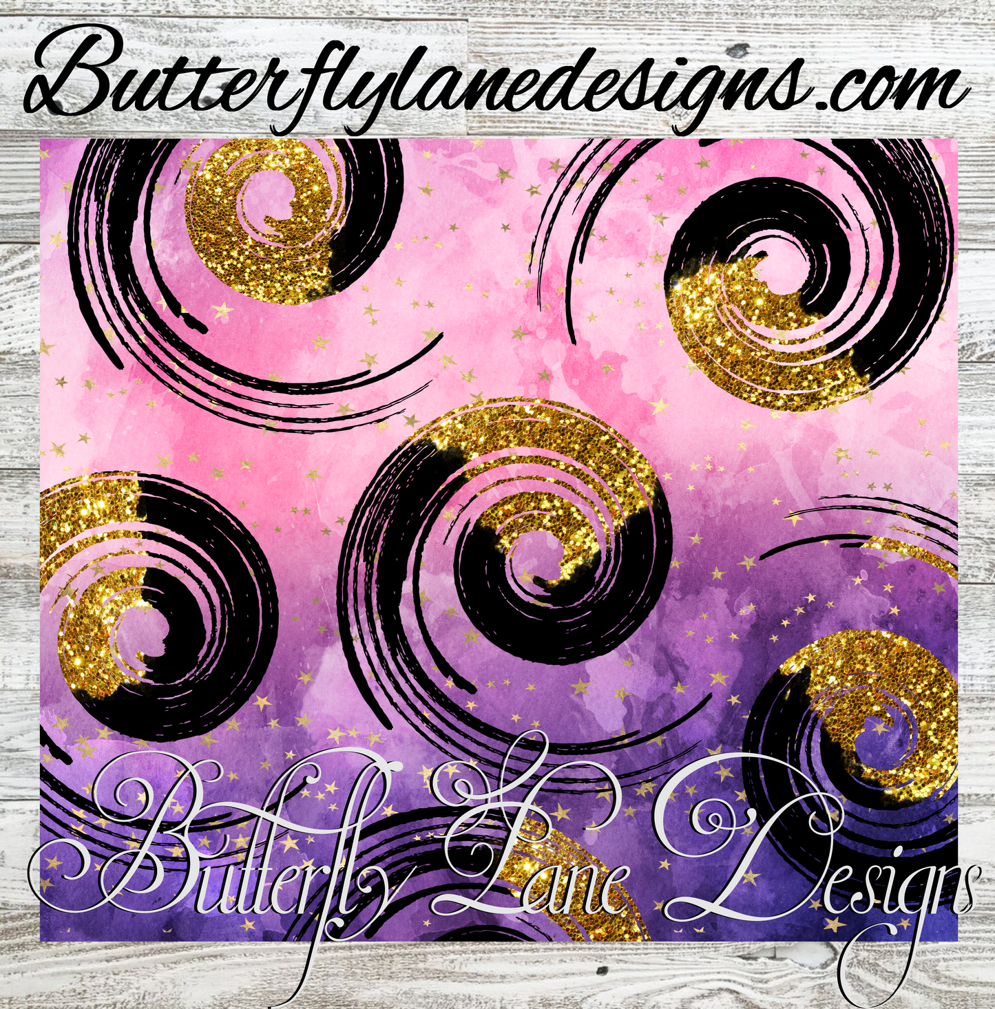 Spiral-black gold- pinks purples :: White Cast Tumbler wrap