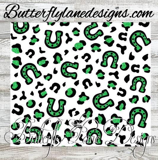 St.Patricks-horse shoe-white base -green white leopard print   :: White Cast Tumbler wrap