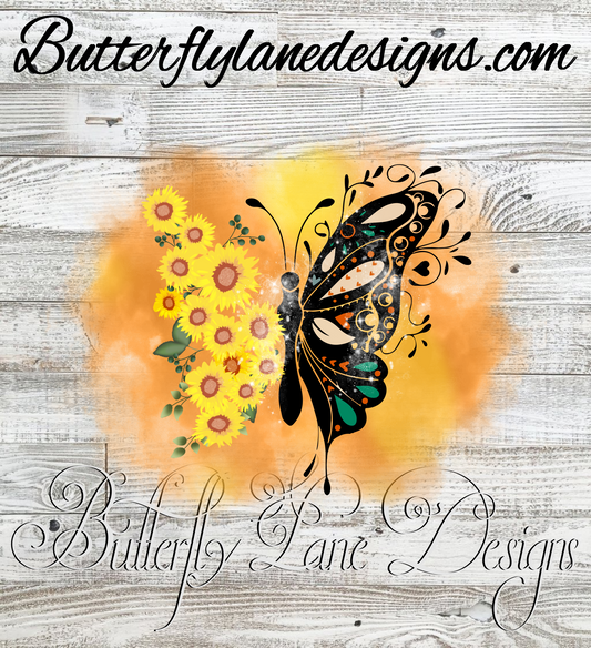 Sunflower-Butterfly watercolor :: Clear Decal or VCD