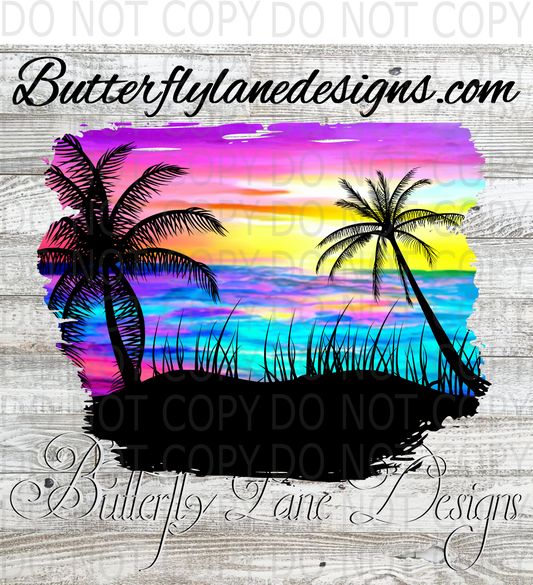 Ocean Sunset with Palm trees-02-BLD :: Clear Decal :: VC Decal