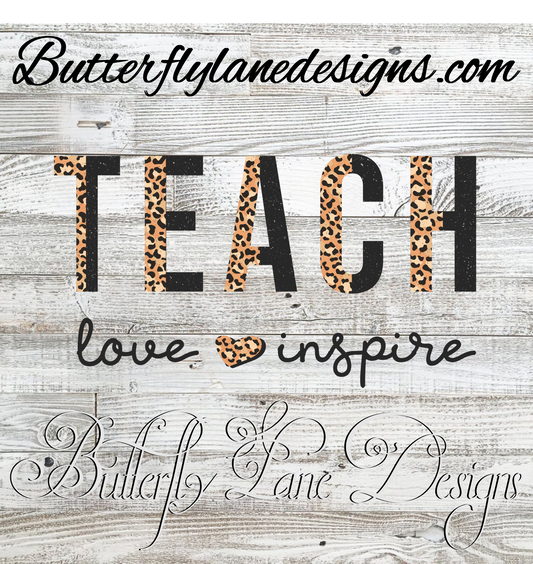 Teach love inspire-black and leopard print  :: Clear Cast Decal