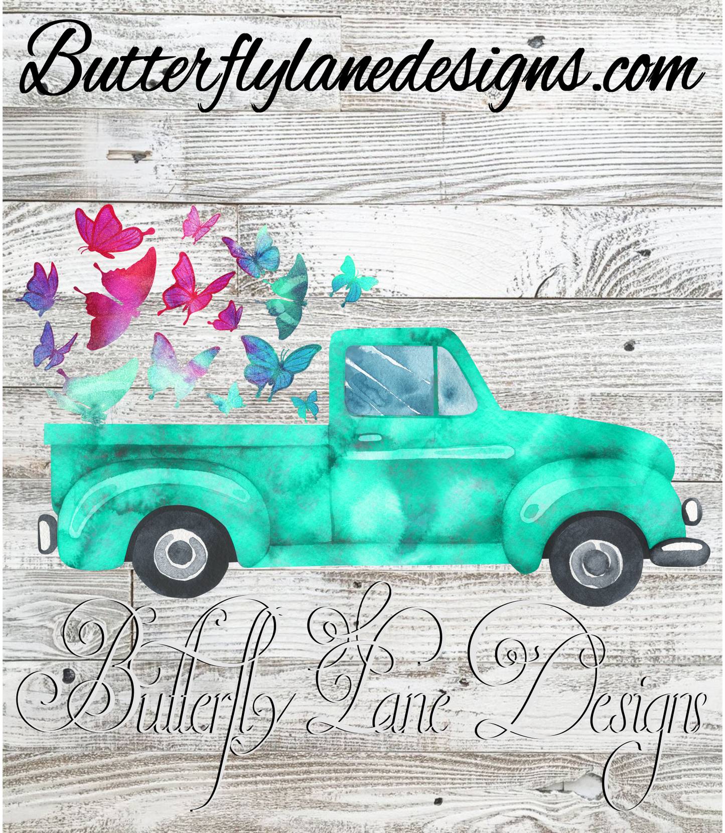Teal butterfly Truck watercolor :: Clear Decal or VCD