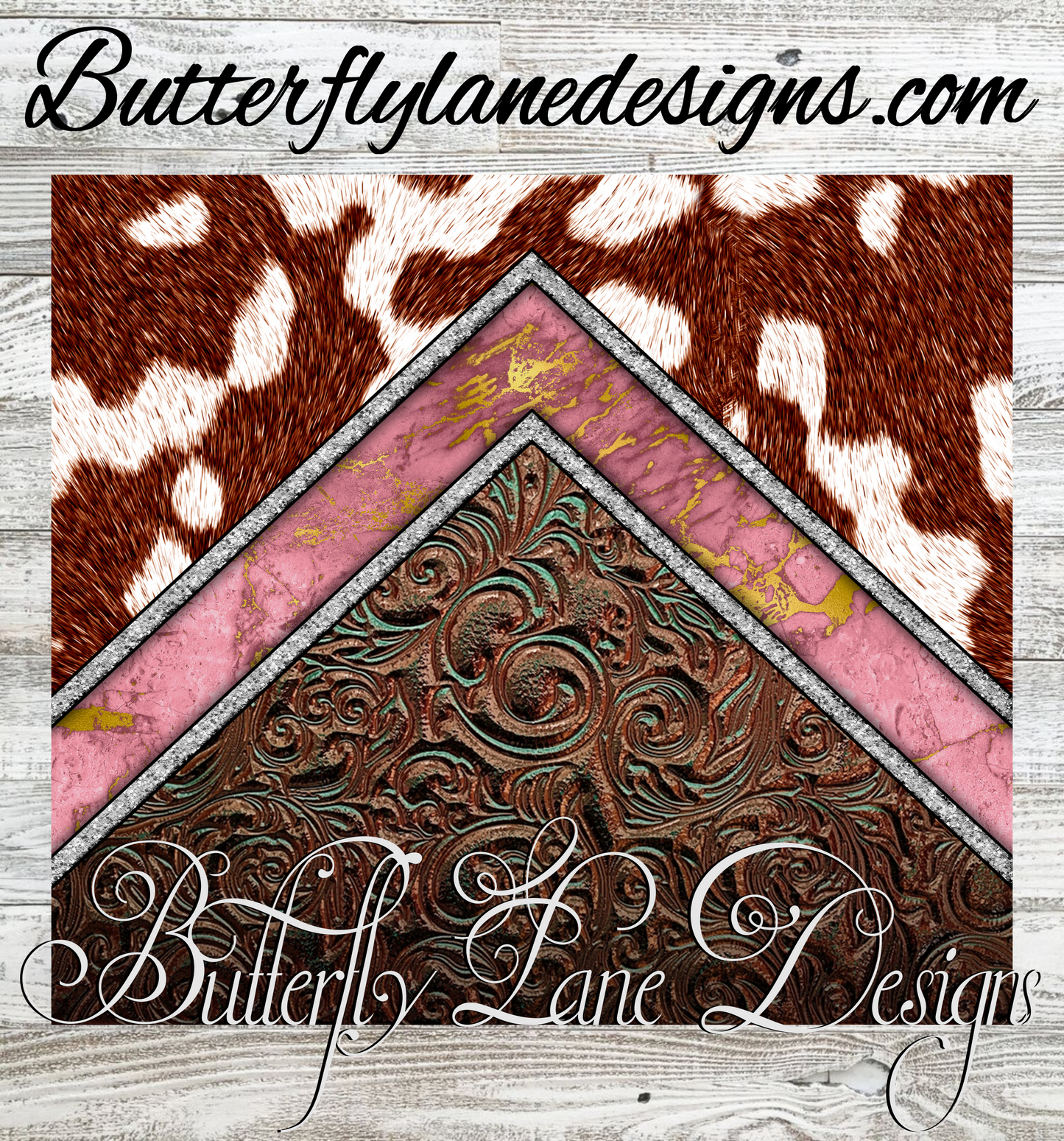 Tooled leather with cow print and pink marble :: White Cast Tumbler wrap