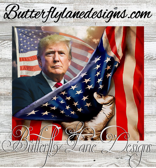 Trump with Flag wrap- :: White Cast Tumbler wrap