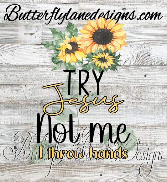 Try Jesus-Not Me- I throw Hands-BLD :: Clear Decal or VCD