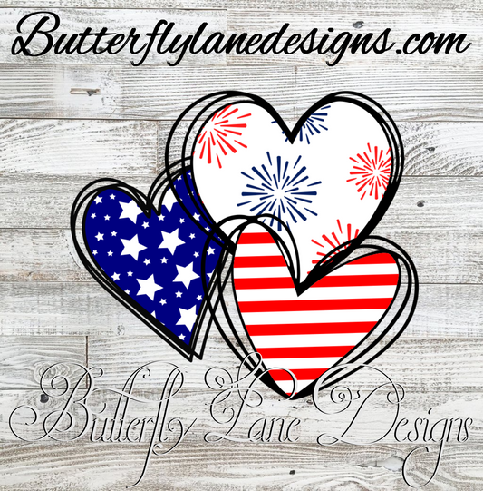 USA-4th-Hearts trio  :: Clear Decal :: VC Decal