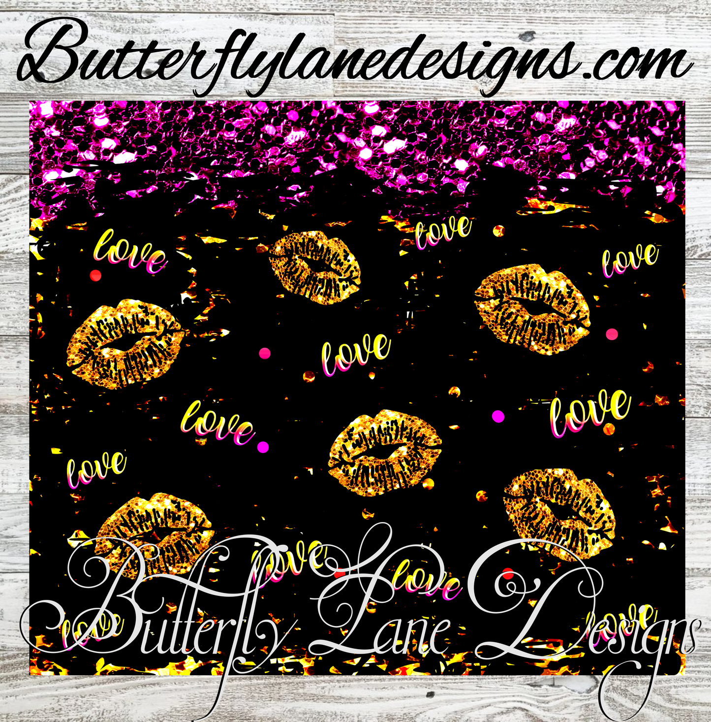 Valentines-Gold lips-pink glitter  :: White Cast Tumbler wrap