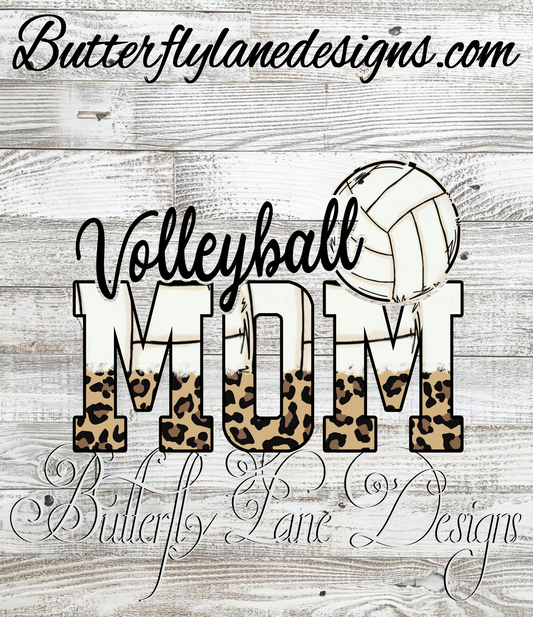 Volley Ball Mom-leopard print :: Clear Decal or VCD