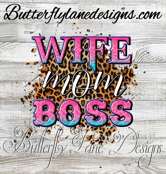 Wife Mom Boss-Leopard print :: Clear Decal / VC Decal