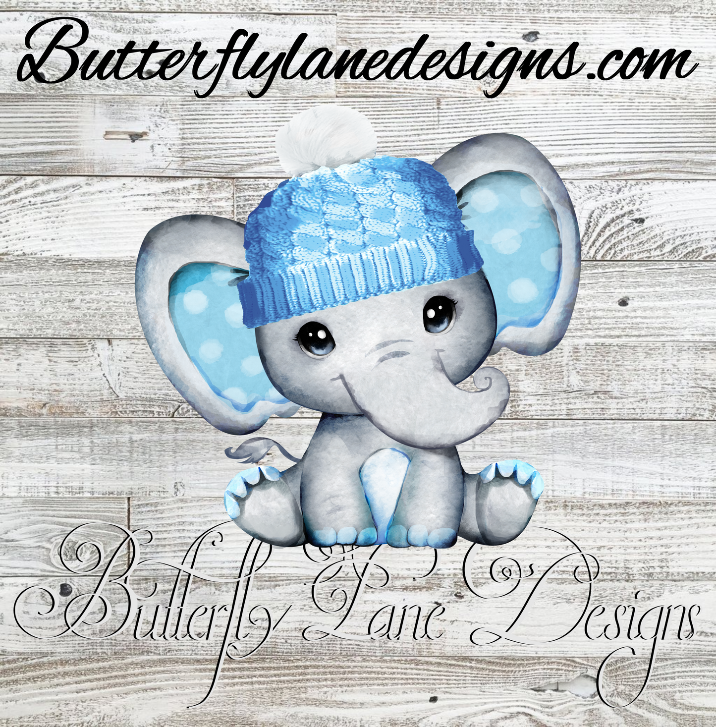 Winter Blue baby Elephant::  Clear Decal :: VC Decal