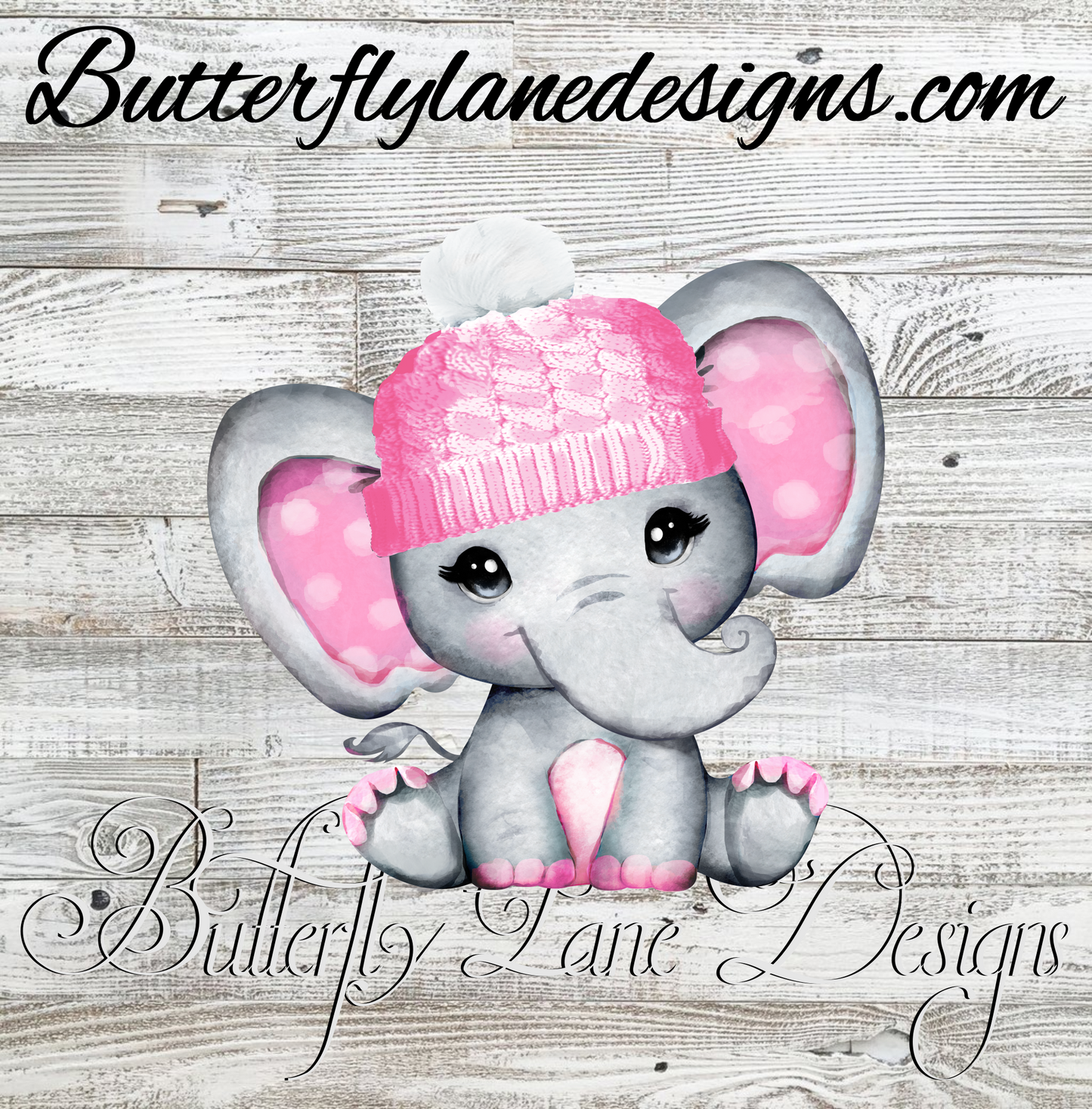 Winter Pink baby Elephant ::  Clear Decal :: VC Decal