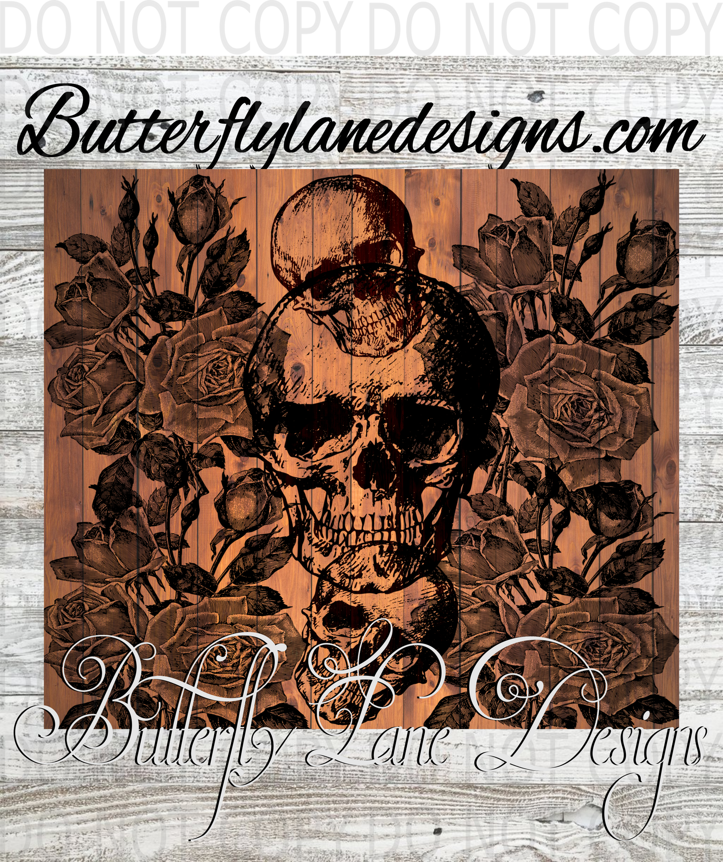 Wood background -black skull outline- :: Tumbler wrap