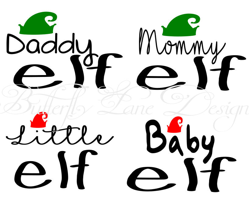 Elf Family: Dadddy Elf,  Mommy Elf,  Little Elf,   Baby Elf.    SVG File Only