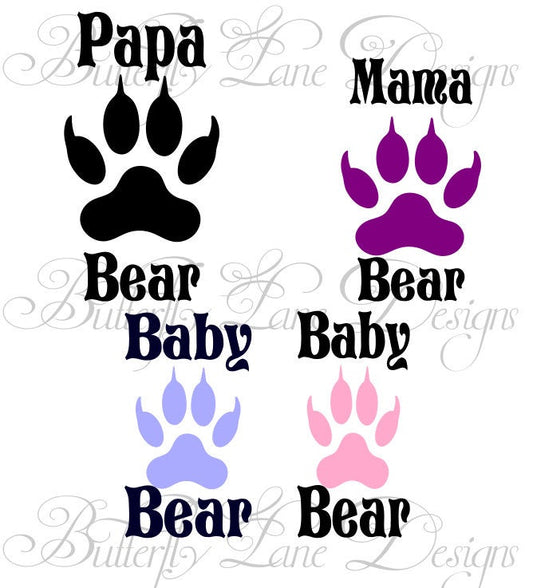 Bear Family Paws, Mama, Papa, Baby, boy bear, girl bear SVG File