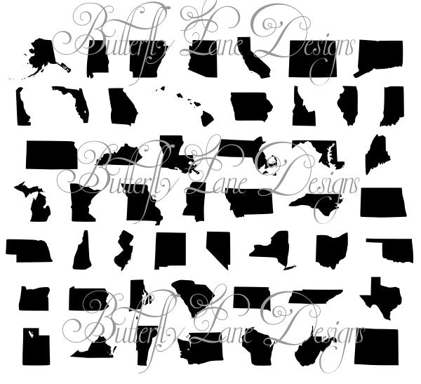 ALL 50 States, includes two font choices of the states name, 50, states  SVG File