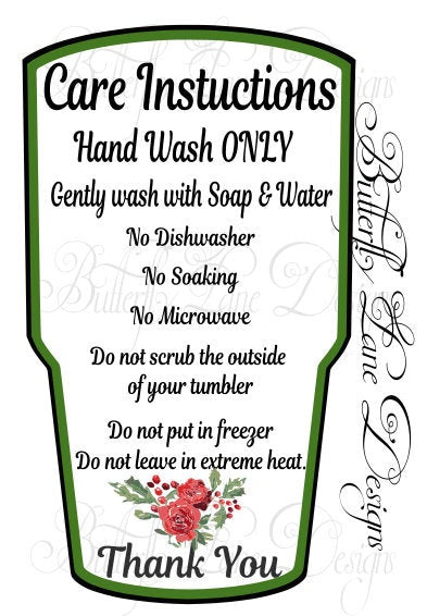 Christmas Tumbler Care Cards, Care Instructions PRINT AND CUT_PNG File