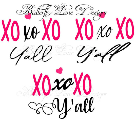 XoXo Y'all,  3 Different Font Choices! SVG