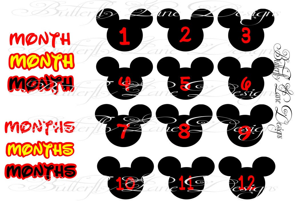 Mouse Head Baby Milestone , boy, 12 months, print and cut.  SVG,  File only
