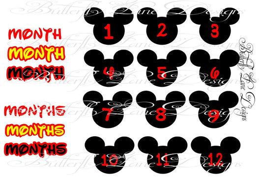 Mouse Head Baby Milestone , boy, 12 months, print and cut.  SVG,  File only