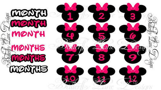 Mouse Head Baby Milestone , Girl,  12 months, print and cut.  SVG,  File only